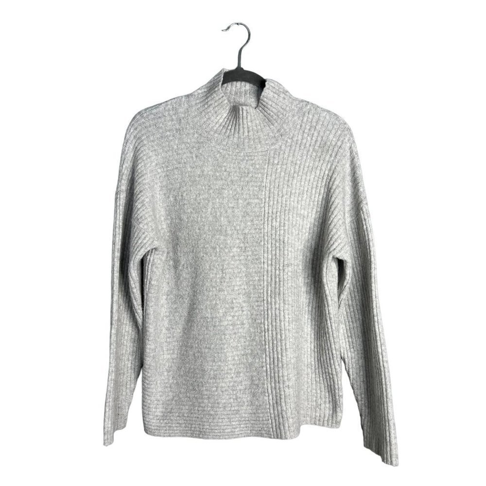 NWOT August 1 Eight Mockneck Ribbed Pullover Sweater Gray XS Relaxed Boxy